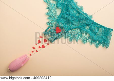 Womens Panties Hearts And Clitoral Vibrator. Intimate Set Of A Lonely Woman