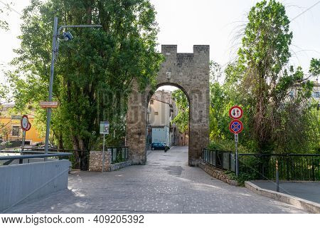 Terni,italy May 17 2020 : Porta Sant Angelo Terni Entrance Into The Historic Center Without People D