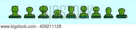 Set Of Wood Stamp Cartoon Icon Design Template With Various Models. Modern Vector Illustration Isola
