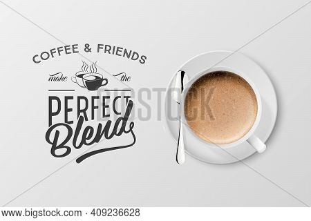 Vector 3d Realistic White Porcelain Ceramic Mug With Foam Coffee - Capuccino, Latte - Isolated. Coff