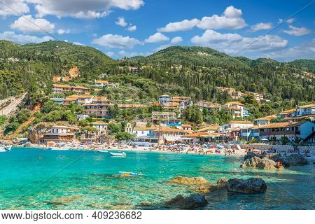 Landscape With Agios Nikitas Beach And Resort In Lefkada, Greece