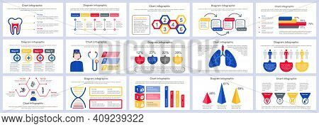 Bundle Medical Services Infographics Presentation Slides Template. Different Charts, Diagram, Workfl