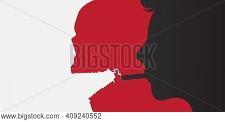 May 31st World No Tobacco Day Banner Design. Man Smoking Cigarette And Smoke Turned Into A Skull To 