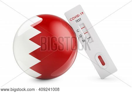 Diagnostic Test For Coronavirus In Bahrain. Antibody Test Covid-19 With Bahraini Flag, 3d Rendering 