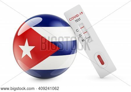 Diagnostic Test For Coronavirus In Cuba. Antibody Test Covid-19 With Cuban Flag, 3d Rendering Isolat