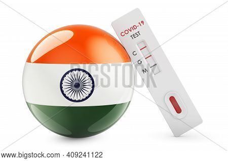 Diagnostic Test For Coronavirus In India. Antibody Test Covid-19 With Indian Flag, 3d Rendering Isol