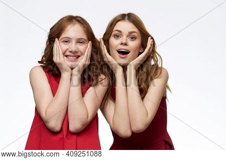 Joyful Family Fun Mom Daughter Emotions Light Background