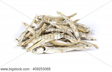 Small Salted Stockfish Or Dried Anchovy On White