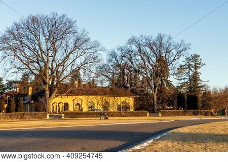 Denver, Colorado - February 19, 2021: Old Home With Beautiful Landscaping Near Cranmer Park In Denve