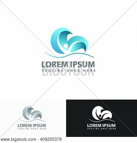 In Style Blue Abstract Healthy People Logo Design Vector Illustrations For Pillates Gym Yoga Exercis