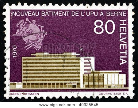 SWITZERLAND - CIRCA 1970: a stamp printed in the Switzerland shows Building of New UPU Headquarters in Bern, circa 1970