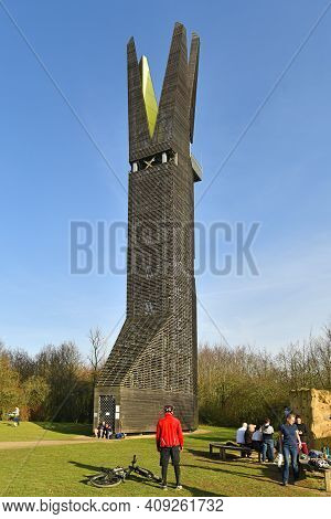 Weilbach, Germany - February 2020: Modern Observation Tower At Regional Park