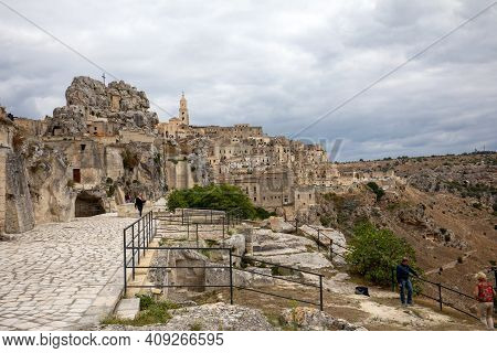 Matera, Italy - September 20, 2019: View Of The Sassi Di Matera A Historic District In The City Of M
