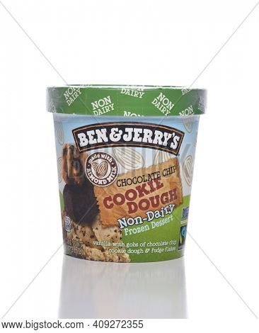 IRVINE, CALIFORNIA - 12 NOV 2020: A carton of Ben and Jerrys Cookie Dough Non-Dairy Frozen Dessert.