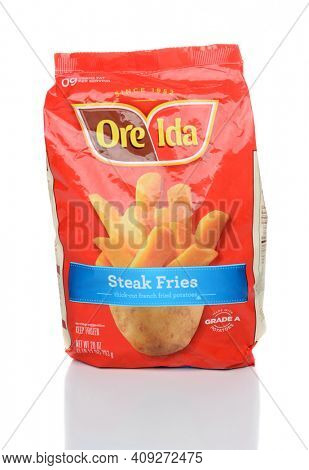 IRVINE, CA - JANUARY 28, 2015: A 28oz package of Ore-Ida Steak Fries. Ore-Ida's primary production facility is located in Ontario, Oregon.