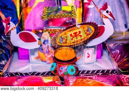 Indian Hindu Wedding Haldi Ceremony Traditional Gift Items Decorated