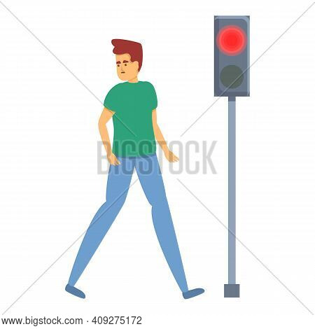 Careless Man Red Traffic Light Icon. Cartoon Of Careless Man Red Traffic Light Vector Icon For Web D