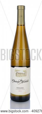 IRVINE, CA - January 29, 2014: A bottle of 2011 Chateau Ste Michelle Riesling. This award winning winery in Woodinville, Washington is the states oldest, known for Chardonnay, Merlot and Riesling.
