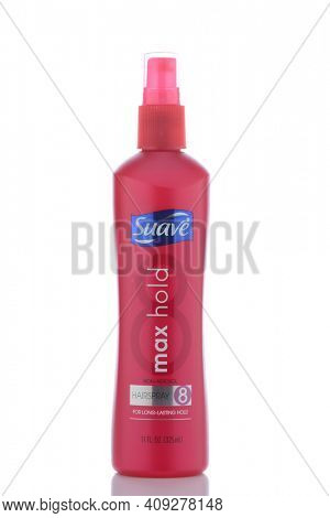 IRVINE, CALIFORNIA - SEPT 12, 2018: Suave Max Hold Hair Spray in a plastic pump bottle.
