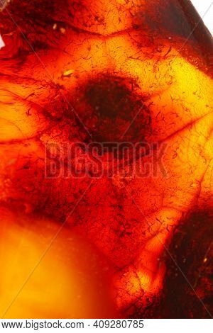 Macro Amber Mineral Stone On White Background