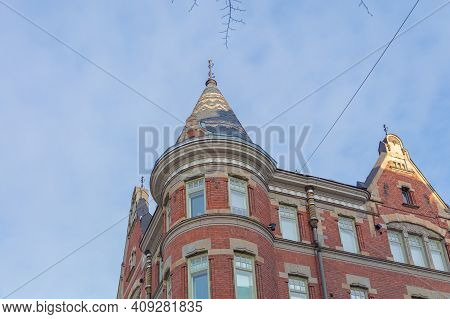 Fragments Of The Facade. Ancient Buildings. Scandinavian Architecture. Helsinki, Finland. High Quali