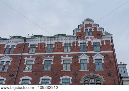 Fragments Of The Facade. Ancient Buildings. Scandinavian Architecture. Helsinki, Finland. High Quali