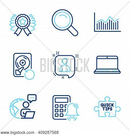 Education Icons Set. Included Icon As Calculator Alarm, Quick Tips, Money Diagram Signs. Recovery Hd