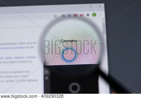 New York, Usa - 17 February 2021: Cortana Logo Close Up On Website Page, Illustrative Editorial