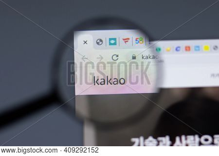 New York, Usa - 17 February 2021: Kakao Logo Close Up On Website Page, Illustrative Editorial