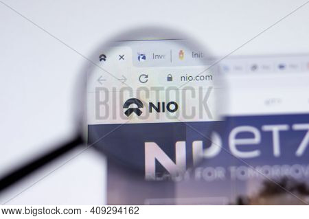 New York, Usa - 17 February 2021: Nio Logo Close Up On Website Page, Illustrative Editorial