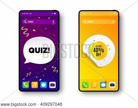 Get 40 Percent Off Bubble Banner. Phone Mockup Vector Confetti Banner. Discount Sticker Shape. Sale 