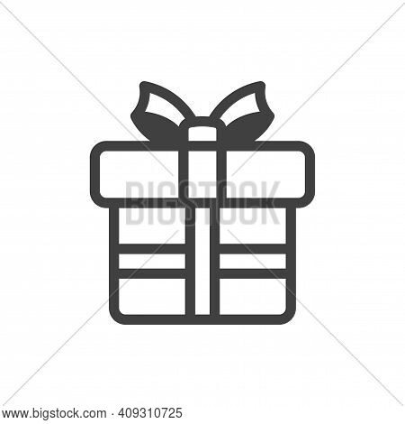 Icon Of A Gift Box Tied With A Horizontal And Vertical Ribbon With A Bow. A Simple Image Of A Closed
