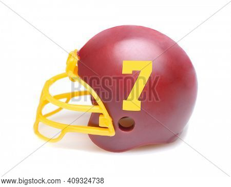 IRVINE, CALIFORNIA - 23 AUG 2020: Mini Collectable Football Helmet for the Washington Football Team of the National Football Conference East.