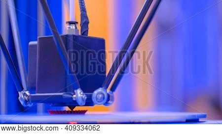 Three Dimensional Printing Machine Printing 3d Plastic Model At Modern Technology Exhibition, Factor
