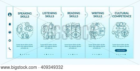 Foreign Language Learning Competencies Onboarding Vector Template. Listening Skills. Cultural Compet