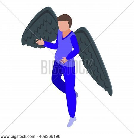Black Angel Boy Icon. Isometric Of Black Angel Boy Vector Icon For Web Design Isolated On White Back