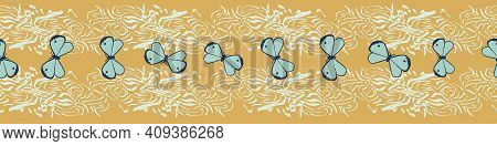 Butterfly Illustrations Vector Horizontal Border Print. Surface Print Design For Embellishing Cards,
