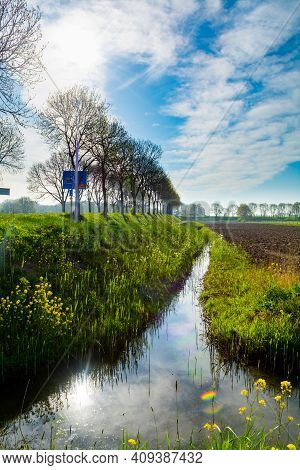 Spring Nature Landscape In Betuwe, Gelderland, Netherlands
