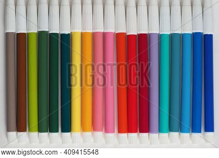 Many Colour Felt Tip Pens On A Table