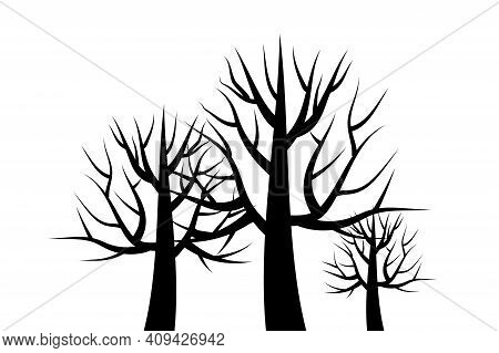 Three Black Trees. Trees Without Roots. Black Elements Of Nature. Stock Image. Eps 10.