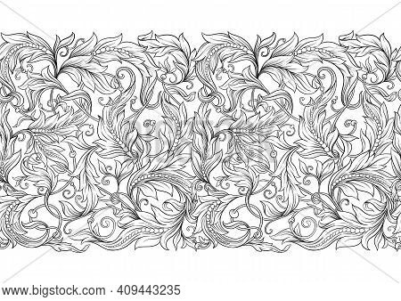 Seamless Pattern, Background In Baroque, Rococo, Victorian, Renaissance Style. Trendy Florar Vintage