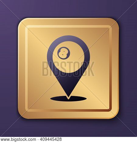 Purple Map Pointer With Billiard Pool Snooker Ball With Number 8 Icon Isolated On Purple Background.