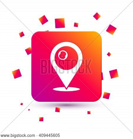 White Map Pointer With Billiard Pool Snooker Ball With Number 8 Icon Isolated On White Background. S