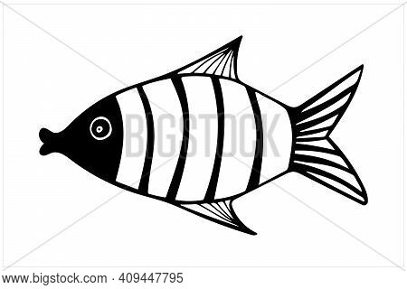 Fish, Hand Drawn Isolated Vector Illustration In Black And White