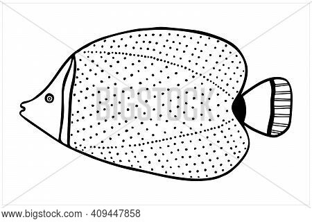 Fish, Hand Drawn Isolated Vector Illustration In Black And White