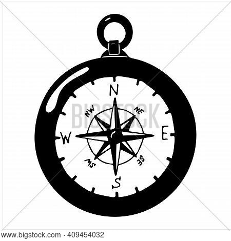 Compass, Hand Drawn Isolated Vector Illustration In Black And White