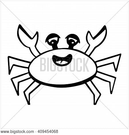 Crab, Hand Drawn Isolated Vector Illustration In Black And White