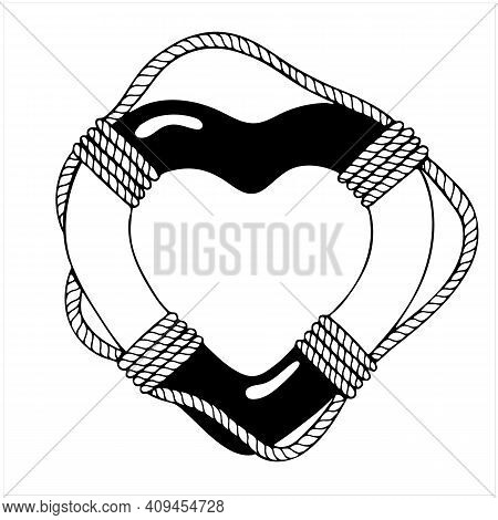 Heart Shape Life Ring, Hand Drawn Isolated Vector Illustration