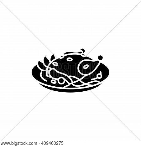 Samgyetang Glyph Icon. Traditional Korean Dish. Asian Food Of Ginseng Chicken Soup With Rice And Gar