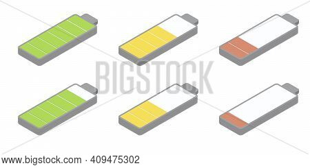 Battery Charge Set Of Icons Vector Isometric Bottom View